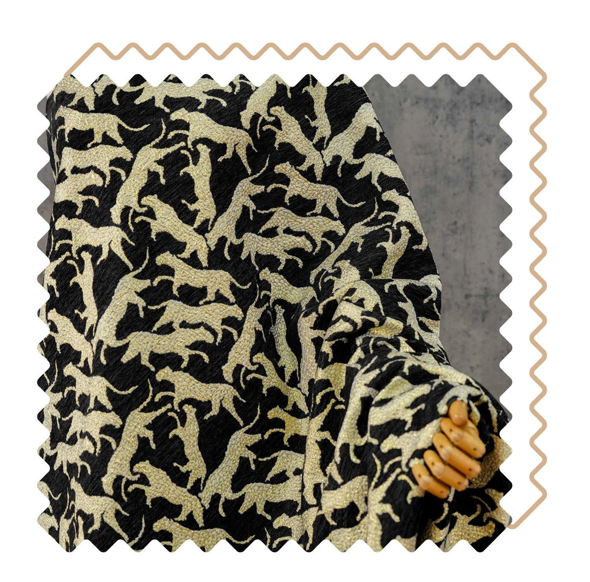 Black Gold Abstract Leopard Jacquard Fabric, 3D Embossed Metallic Brocade for Coats, Jackets, Dresses, Bags and Upholstery - 58"W