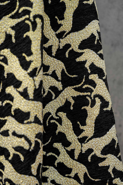 Black Gold Abstract Leopard Jacquard Fabric, 3D Embossed Metallic Brocade for Coats, Jackets, Dresses, Bags and Upholstery - 58"W