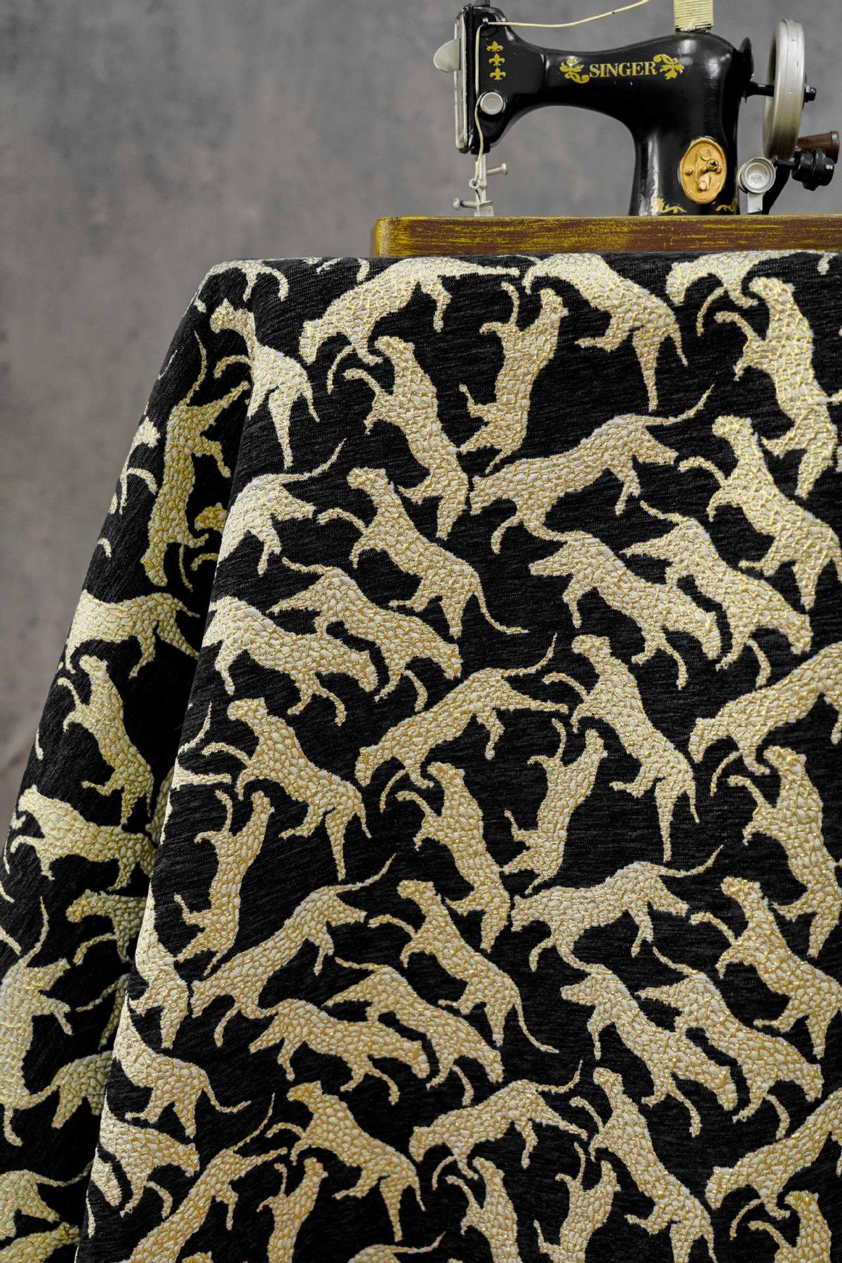 Black Gold Abstract Leopard Jacquard Fabric, 3D Embossed Metallic Brocade for Coats, Jackets, Dresses, Bags and Upholstery - 58"W
