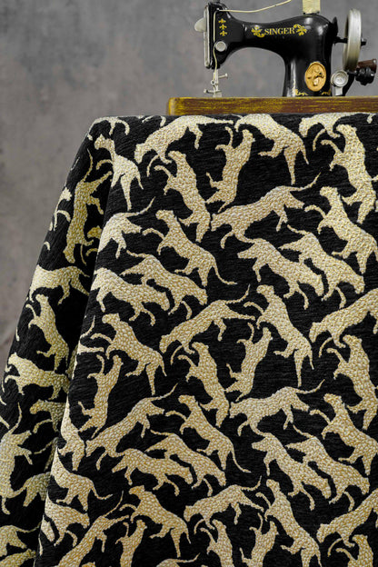 Black Gold Abstract Leopard Jacquard Fabric, 3D Embossed Metallic Brocade for Coats, Jackets, Dresses, Bags and Upholstery - 58"W