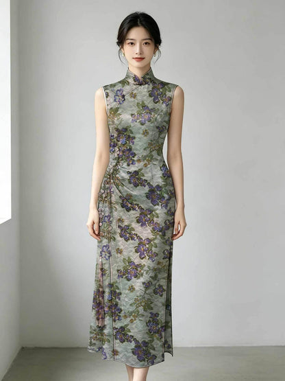 Purple Floral Sequin Embroidered Lace Fabric, Black Sheer Mesh Tulle with Gold Accents for Cheongsam, Gowns, Dresses and Bridal Wear, 48"