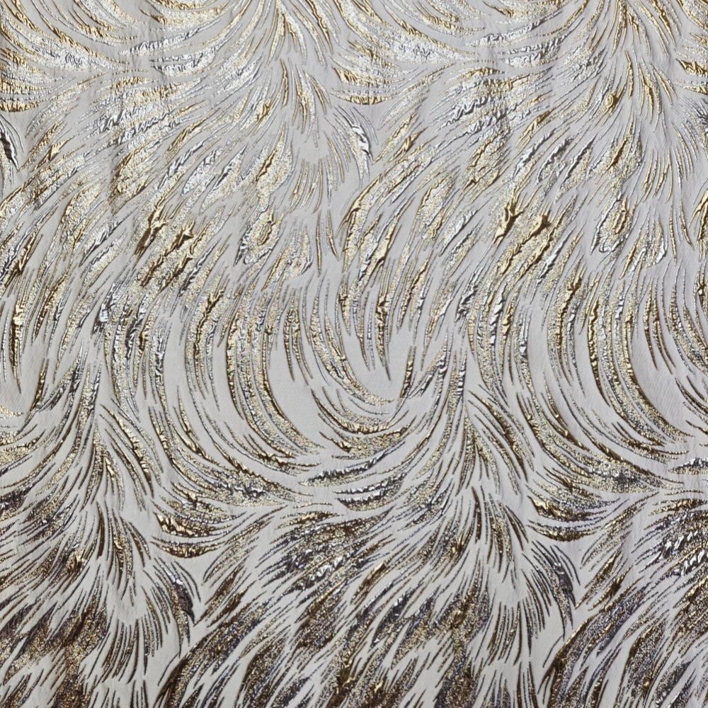 Metallic Jacquard Fabric, Gold Shimmer Firework Pattern, 3D Raised Textured Brocade for Evening Gowns, Dresses, Jackets, 7 Colors, 57"