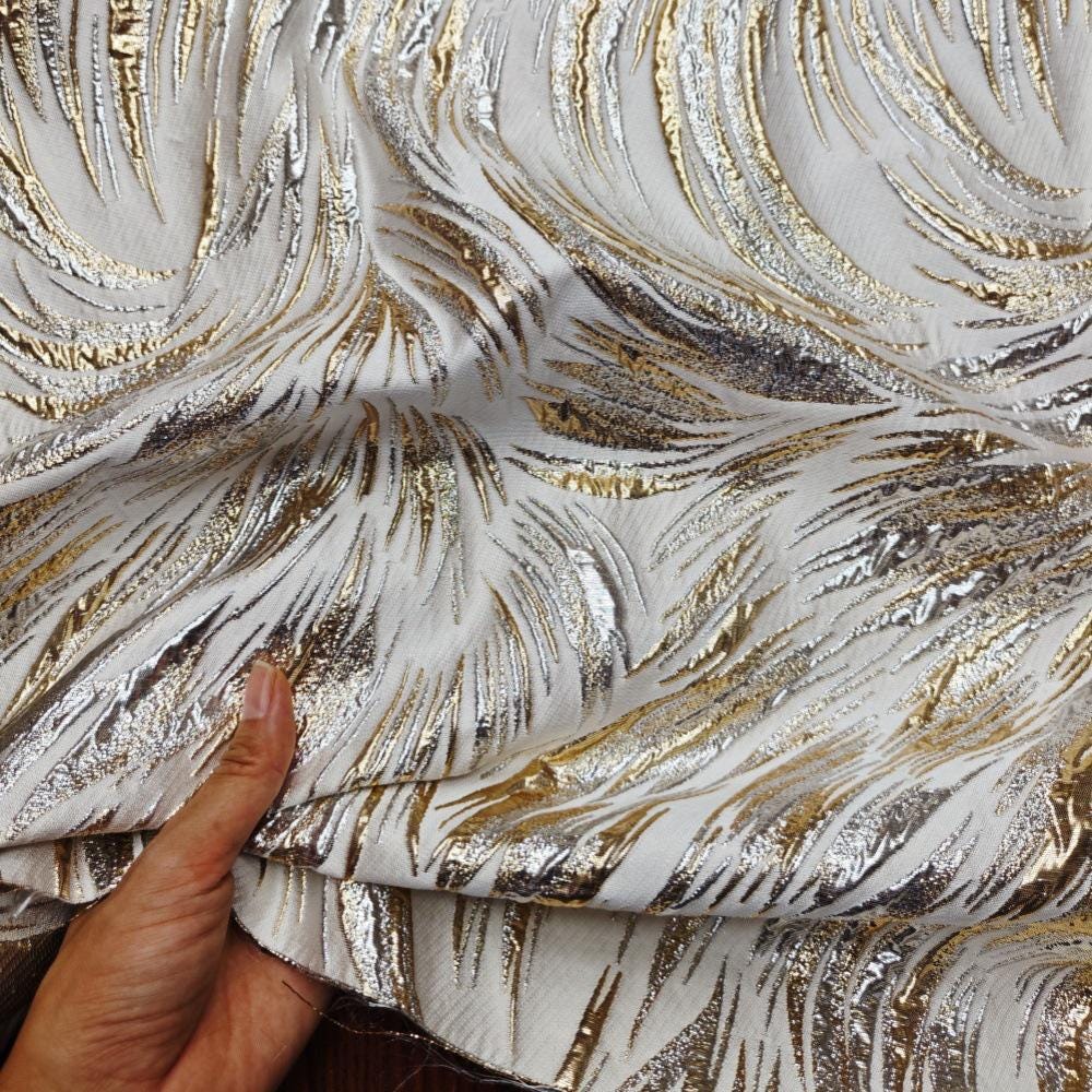Metallic Jacquard Fabric, Gold Shimmer Firework Pattern, 3D Raised Textured Brocade for Evening Gowns, Dresses, Jackets, 7 Colors, 57"