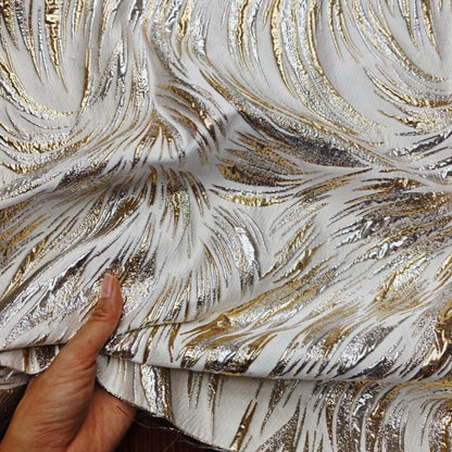 Metallic Jacquard Fabric, Gold Shimmer Firework Pattern, 3D Raised Textured Brocade for Evening Gowns, Dresses, Jackets, 7 Colors, 57"