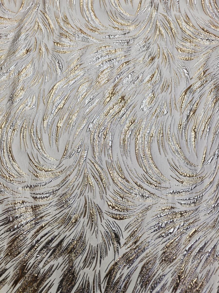 Metallic Jacquard Fabric, Gold Shimmer Firework Pattern, 3D Raised Textured Brocade for Evening Gowns, Dresses, Jackets, 7 Colors, 57"