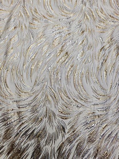 Metallic Jacquard Fabric, Gold Shimmer Firework Pattern, 3D Raised Textured Brocade for Evening Gowns, Dresses, Jackets, 7 Colors, 57"
