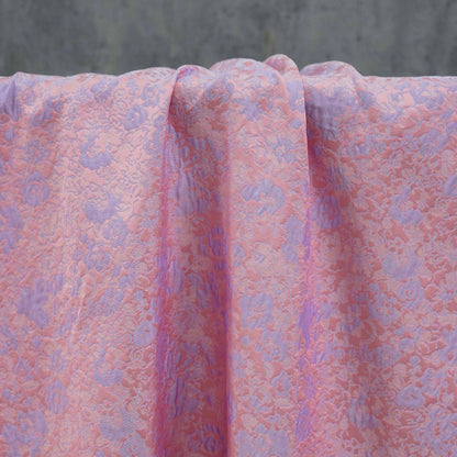 Pastel Floral Jacquard Fabric, Pink Lavender 3D Raised Textured Brocade, Abstract Flower Pattern for Dresses, Skirts, Sewing, 2 Colors, 65"