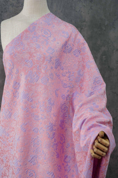 Pastel Floral Jacquard Fabric, Pink Lavender 3D Raised Textured Brocade, Abstract Flower Pattern for Dresses, Skirts, Sewing, 2 Colors, 65"