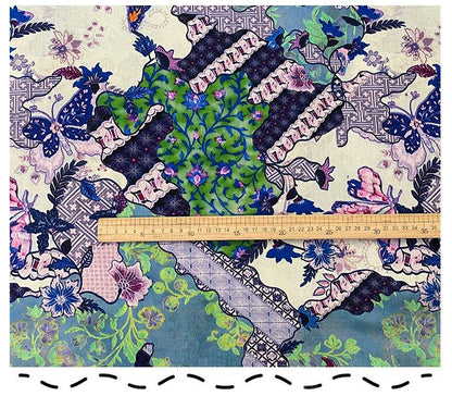 Butterfly Floral Print Twill Fabric, Colorful Vintage Patchwork Style, Heavyweight Double Layer Fabric for Jackets, Coat, Pants, Sewing, 59"