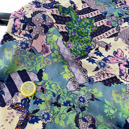 Butterfly Floral Print Twill Fabric, Colorful Vintage Patchwork Style, Heavyweight Double Layer Fabric for Jackets, Coat, Pants, Sewing, 59"