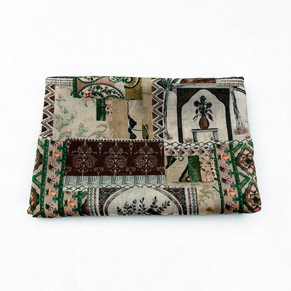 Woodland Botanical Print Twill Fabric, Patchwork Style with Birds and Floral Motifs, Heavy Double Layer Fabric for Jackets, Coats, Pants