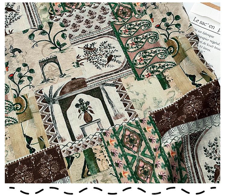 Woodland Botanical Print Twill Fabric, Patchwork Style with Birds and Floral Motifs, Heavy Double Layer Fabric for Jackets, Coats, Pants