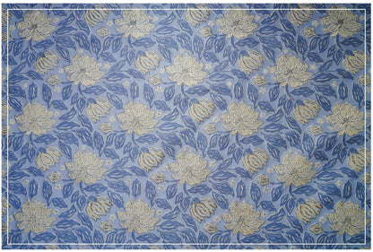 Dusty Blue Magnolia Floral Jacquard Fabric, Gold Thread Embossed Brocade for Cheongsam, Dresses, Jackets and Home Decor, 55"