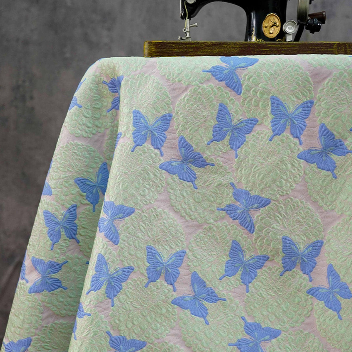 Pastel Pink Mint Green Butterfly Jacquard Fabric, 3D Embossed Floral Brocade for Cheongsam, Dresses, Jackets and Sewing Crafts, 54"