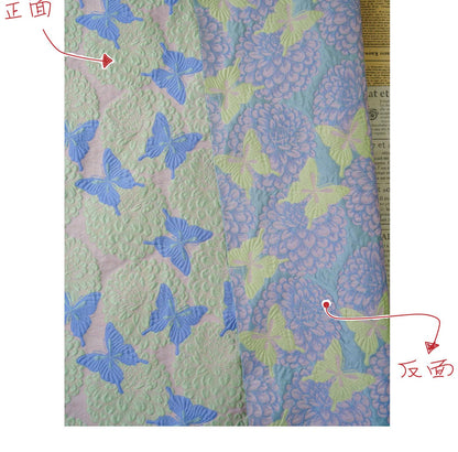Pastel Pink Mint Green Butterfly Jacquard Fabric, 3D Embossed Floral Brocade for Cheongsam, Dresses, Jackets and Sewing Crafts, 54"