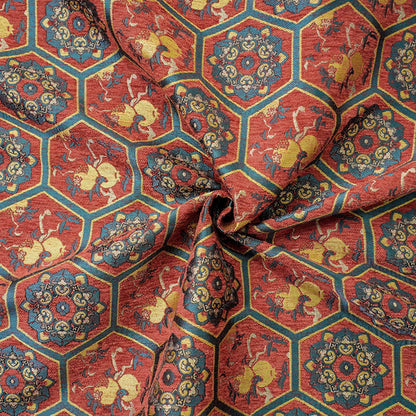 Vintage Chenille Jacquard Fabric, Hexagon Geometric Floral Brocade, Pomegranate Medallion Woven Fabric for Jackets, Coats, Bags, Decor, 65"