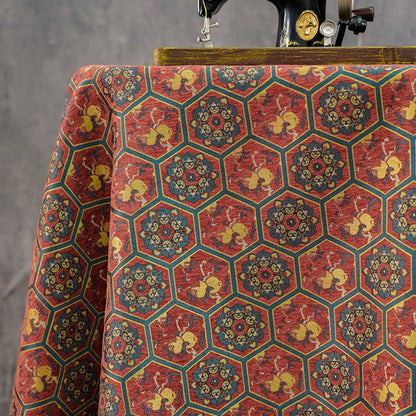 Vintage Chenille Jacquard Fabric, Hexagon Geometric Floral Brocade, Pomegranate Medallion Woven Fabric for Jackets, Coats, Bags, Decor, 65"