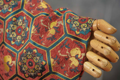 Vintage Chenille Jacquard Fabric, Hexagon Geometric Floral Brocade, Pomegranate Medallion Woven Fabric for Jackets, Coats, Bags, Decor, 65"