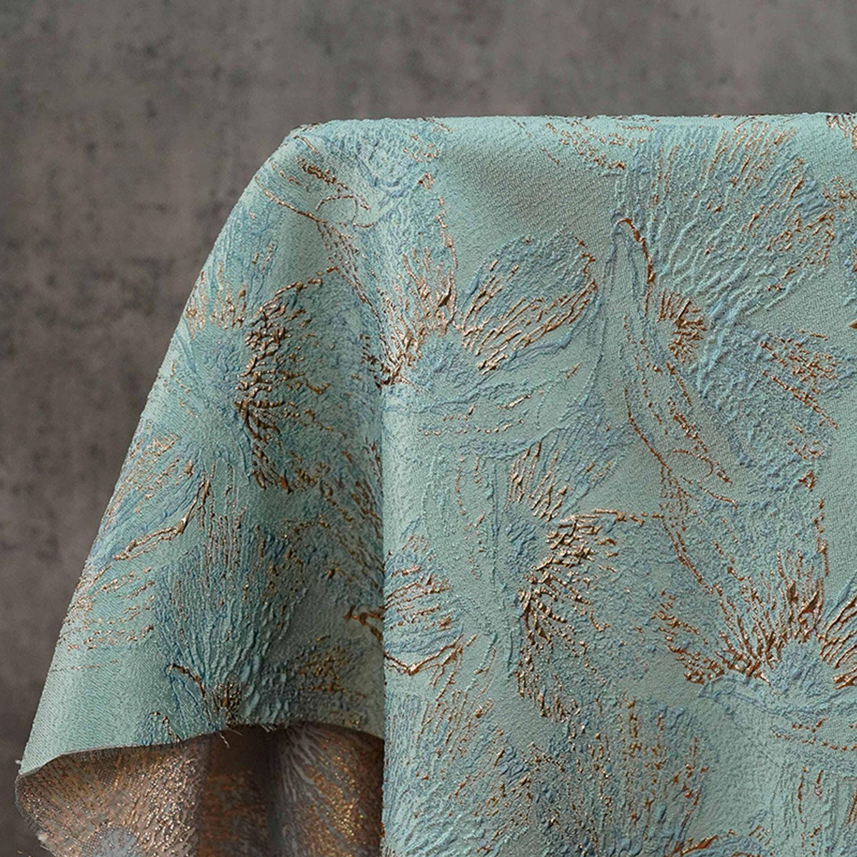 Mint Green Metallic Jacquard Fabric, Gold Abstract Floral Brocade, 3D Raised Textured Fabric for Dresses, Jackets, Evening Gown, Sewing, 56"