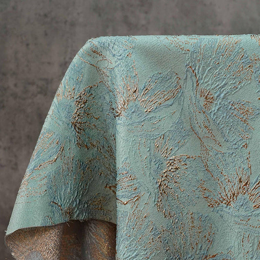 Mint Green Metallic Jacquard Fabric, Gold Abstract Floral Brocade, 3D Raised Textured Fabric for Dresses, Jackets, Evening Gown, Sewing, 56" - Poppylollipop