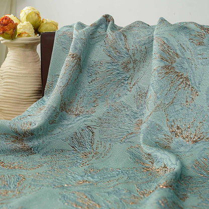 Mint Green Metallic Jacquard Fabric, Gold Abstract Floral Brocade, 3D Raised Textured Fabric for Dresses, Jackets, Evening Gown, Sewing, 56"