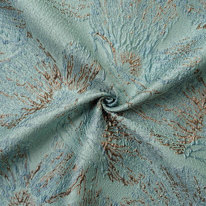 Mint Green Metallic Jacquard Fabric, Gold Abstract Floral Brocade, 3D Raised Textured Fabric for Dresses, Jackets, Evening Gown, Sewing, 56"