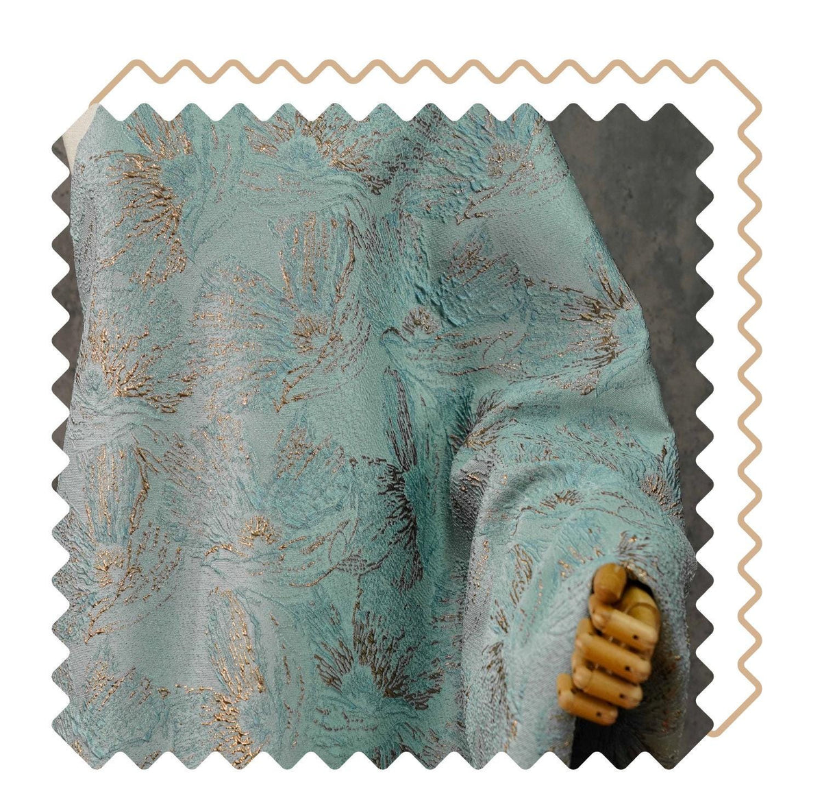 Mint Green Metallic Jacquard Fabric, Gold Abstract Floral Brocade, 3D Raised Textured Fabric for Dresses, Jackets, Evening Gown, Sewing, 56"