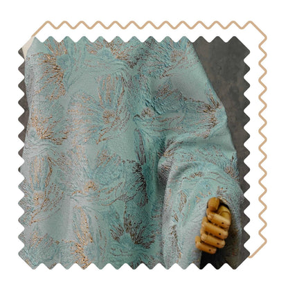 Mint Green Metallic Jacquard Fabric, Gold Abstract Floral Brocade, 3D Raised Textured Fabric for Dresses, Jackets, Evening Gown, Sewing, 56"