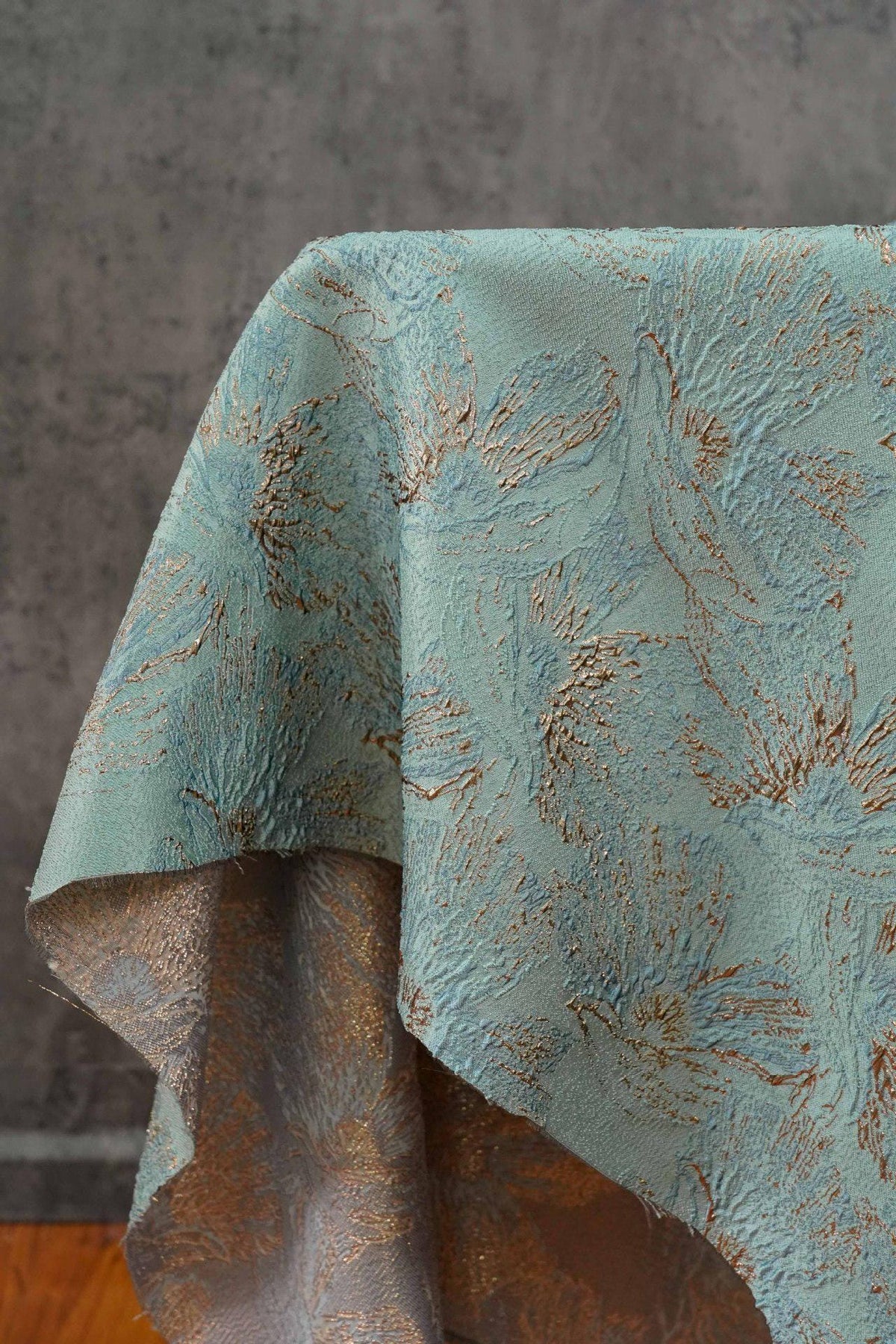 Mint Green Metallic Jacquard Fabric, Gold Abstract Floral Brocade, 3D Raised Textured Fabric for Dresses, Jackets, Evening Gown, Sewing, 56"