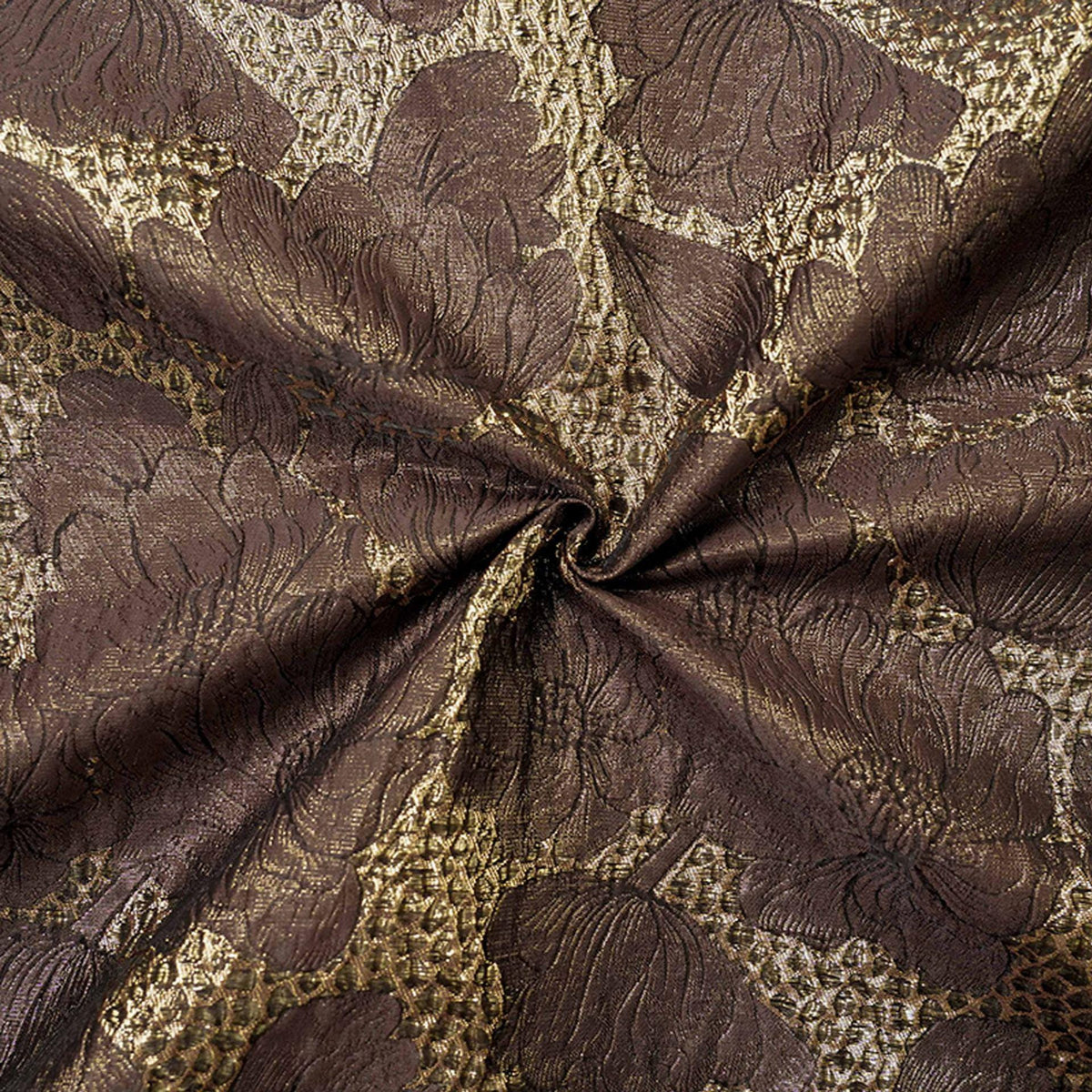 Brown Gold Floral Jacquard Fabric, 3D Embossed Brocade with Large Flowers, Textured Metallic Fabric for Dresses, Jackets, Upholstery, 55"