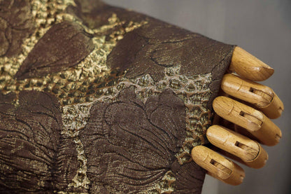 Brown Gold Floral Jacquard Fabric, 3D Embossed Brocade with Large Flowers, Textured Metallic Fabric for Dresses, Jackets, Upholstery, 55"
