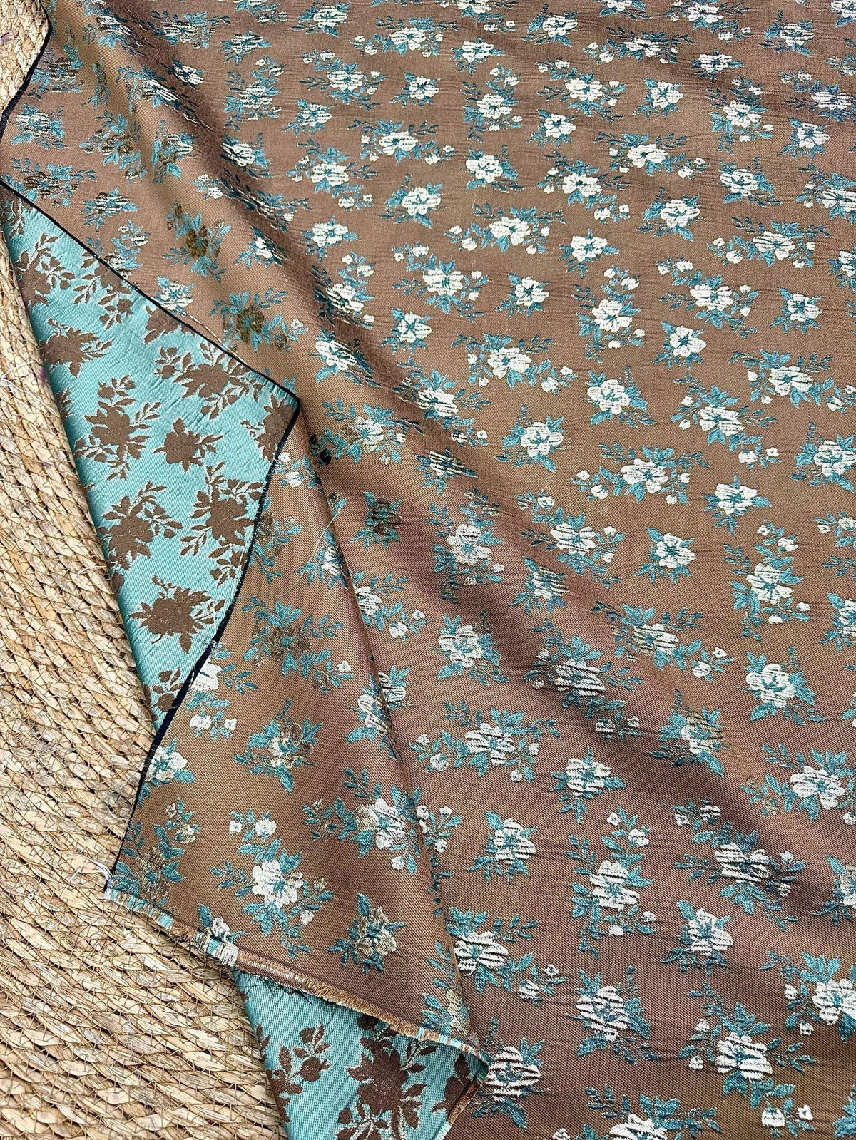 Brown Floral Jacquard Fabric, Gold Thread Ditsy Flowers, Vintage Textured Brocade for Dresses, Jackets, Cheongsam and Home Decor, 55"W