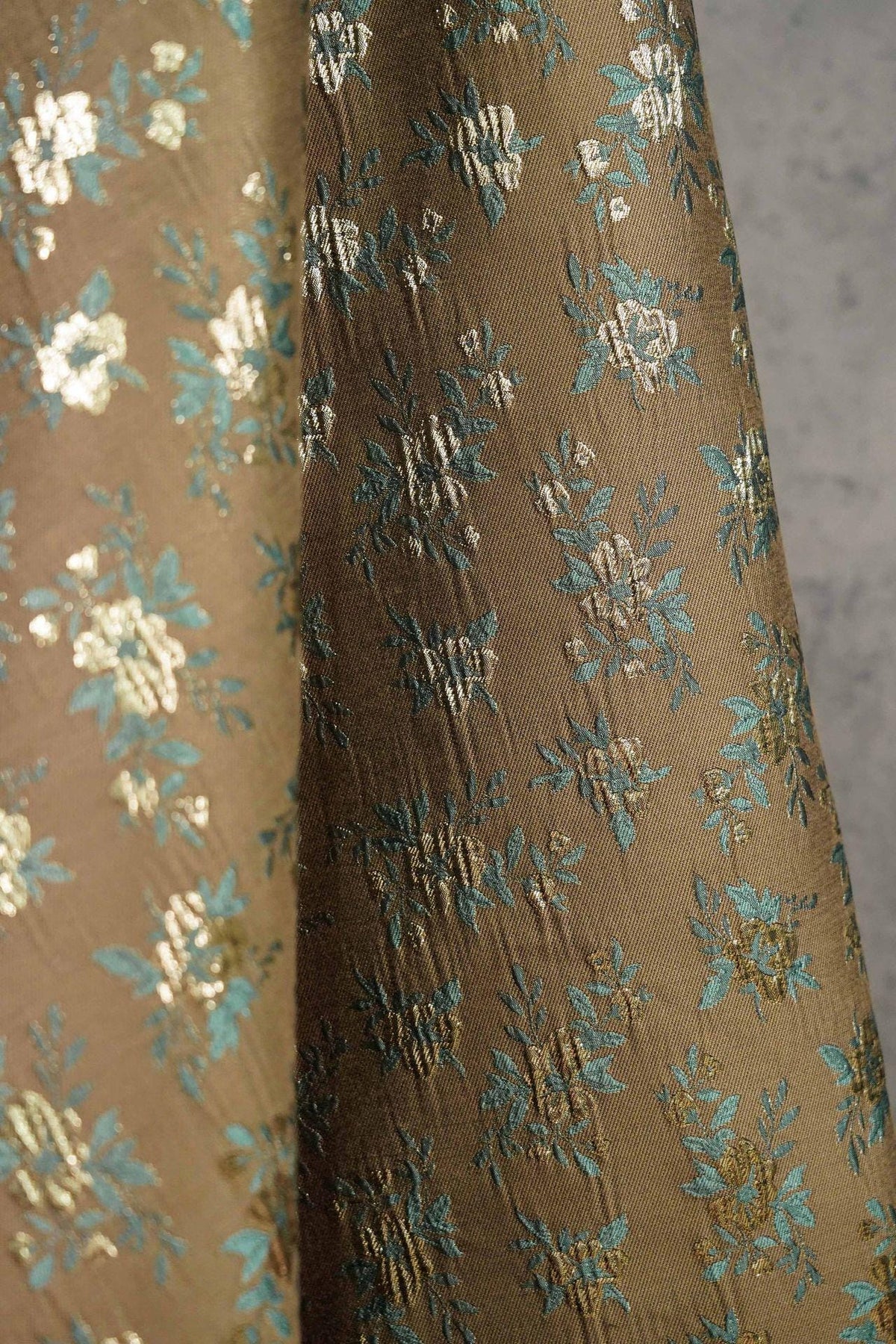 Brown Floral Jacquard Fabric, Gold Thread Ditsy Flowers, Vintage Textured Brocade for Dresses, Jackets, Cheongsam and Home Decor, 55"W