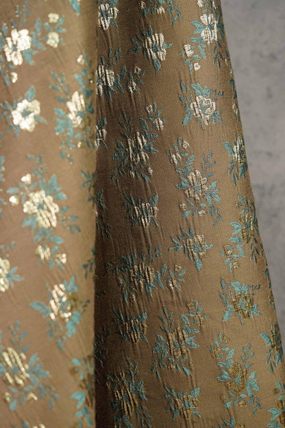 Brown Floral Jacquard Fabric, Gold Thread Ditsy Flowers, Vintage Textured Brocade for Dresses, Jackets, Cheongsam and Home Decor, 55"W