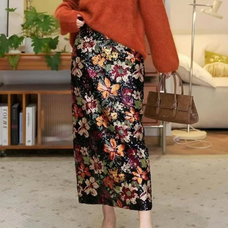 Multicolor Floral Sequin Fabric, Black Sequined Embroidered Mesh, Sparkly Flower Fabric for Evening Gowns, Dresses, Costumes and Accessories