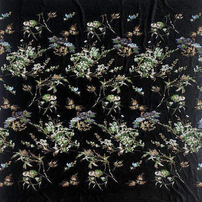 Black Velvet Floral Embroidered Fabric, Colorful Sequin and Beaded Botanical Design for Evening Gowns, Dresses, Jackets and Couture Sewing