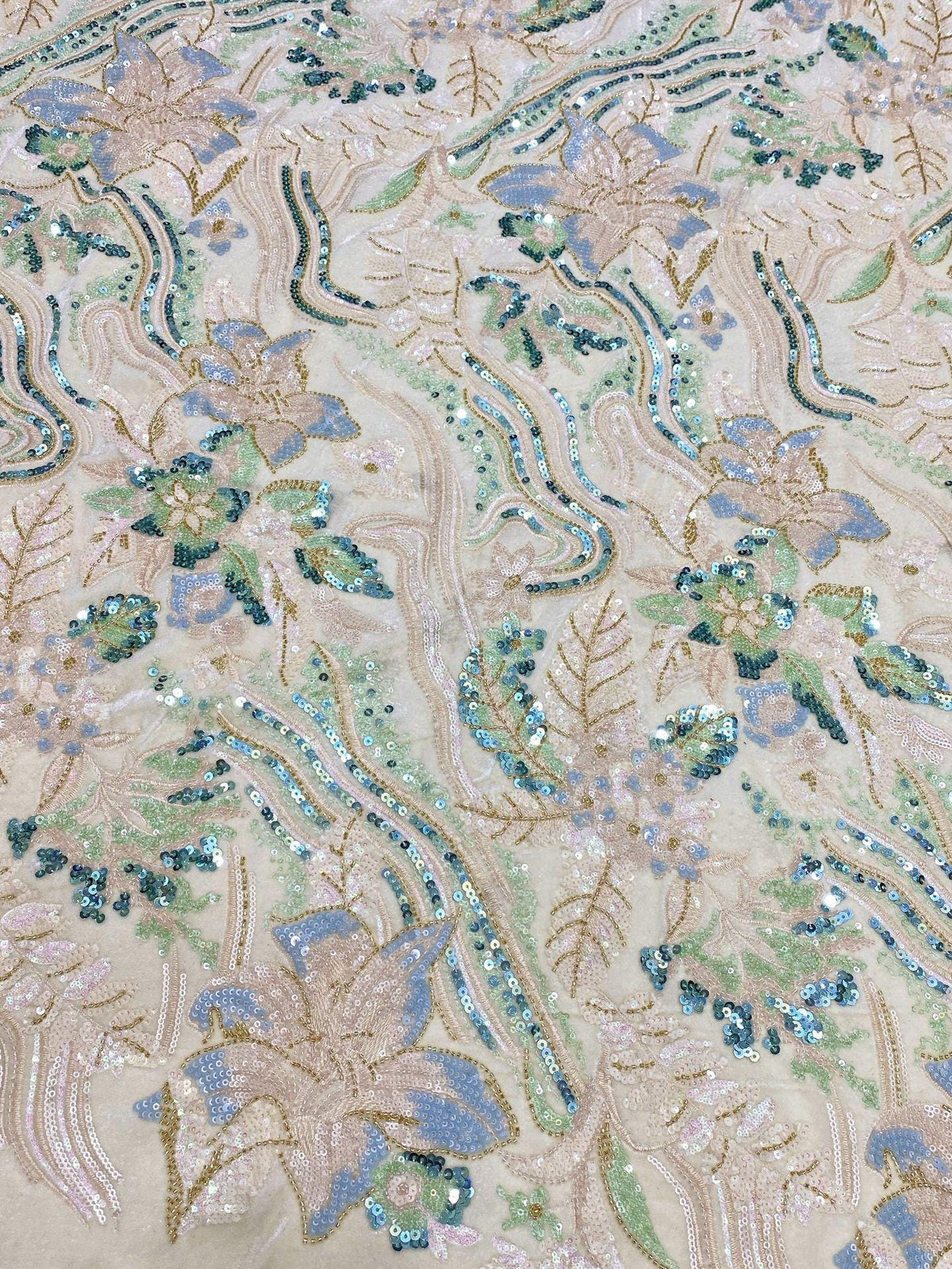Black Velvet Sequin Embroidered Fabric, Gold Silver Floral Beaded Embroidery, Luxury Fabric for Evening Gowns, Dresses and Couture Sewing