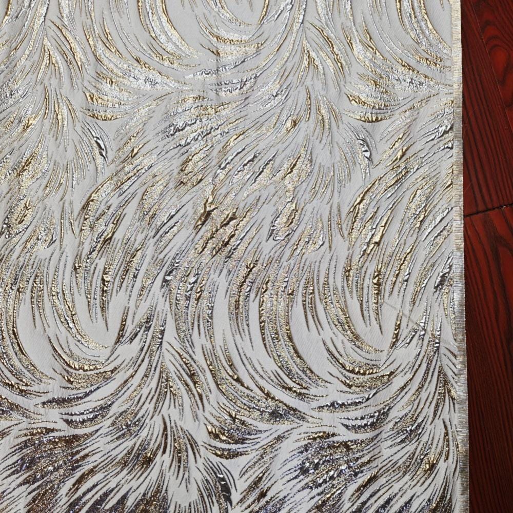 Metallic Jacquard Fabric, Gold Shimmer Firework Pattern, 3D Raised Textured Brocade for Evening Gowns, Dresses, Jackets, 7 Colors, 57"