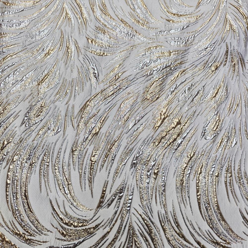 Metallic Jacquard Fabric, Gold Shimmer Firework Pattern, 3D Raised Textured Brocade for Evening Gowns, Dresses, Jackets, 7 Colors, 57"