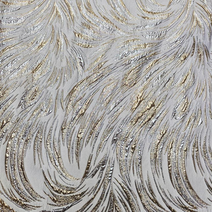 Metallic Jacquard Fabric, Gold Shimmer Firework Pattern, 3D Raised Textured Brocade for Evening Gowns, Dresses, Jackets, 7 Colors, 57"