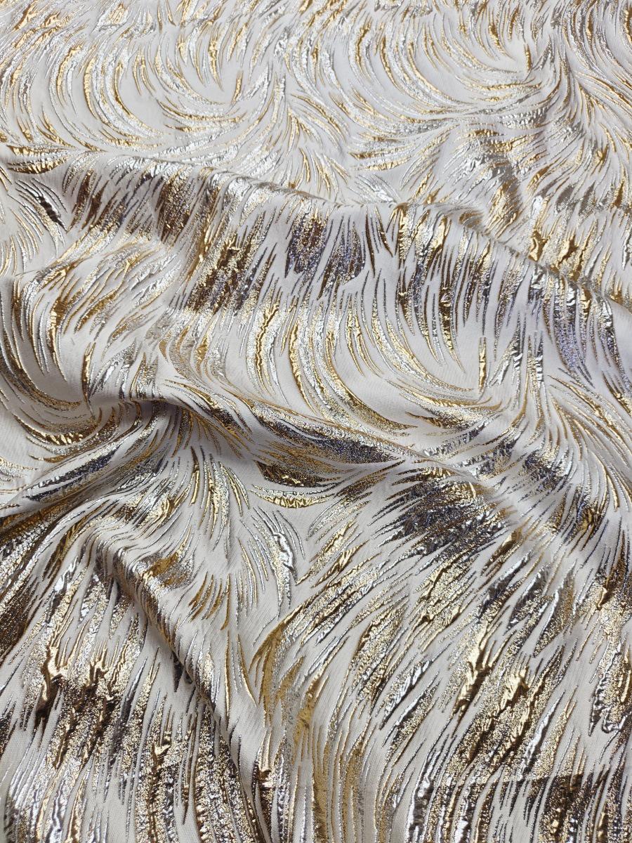 Metallic Jacquard Fabric, Gold Shimmer Firework Pattern, 3D Raised Textured Brocade for Evening Gowns, Dresses, Jackets, 7 Colors, 57"