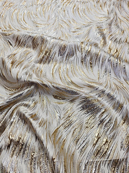 Metallic Jacquard Fabric, Gold Shimmer Firework Pattern, 3D Raised Textured Brocade for Evening Gowns, Dresses, Jackets, 7 Colors, 57"