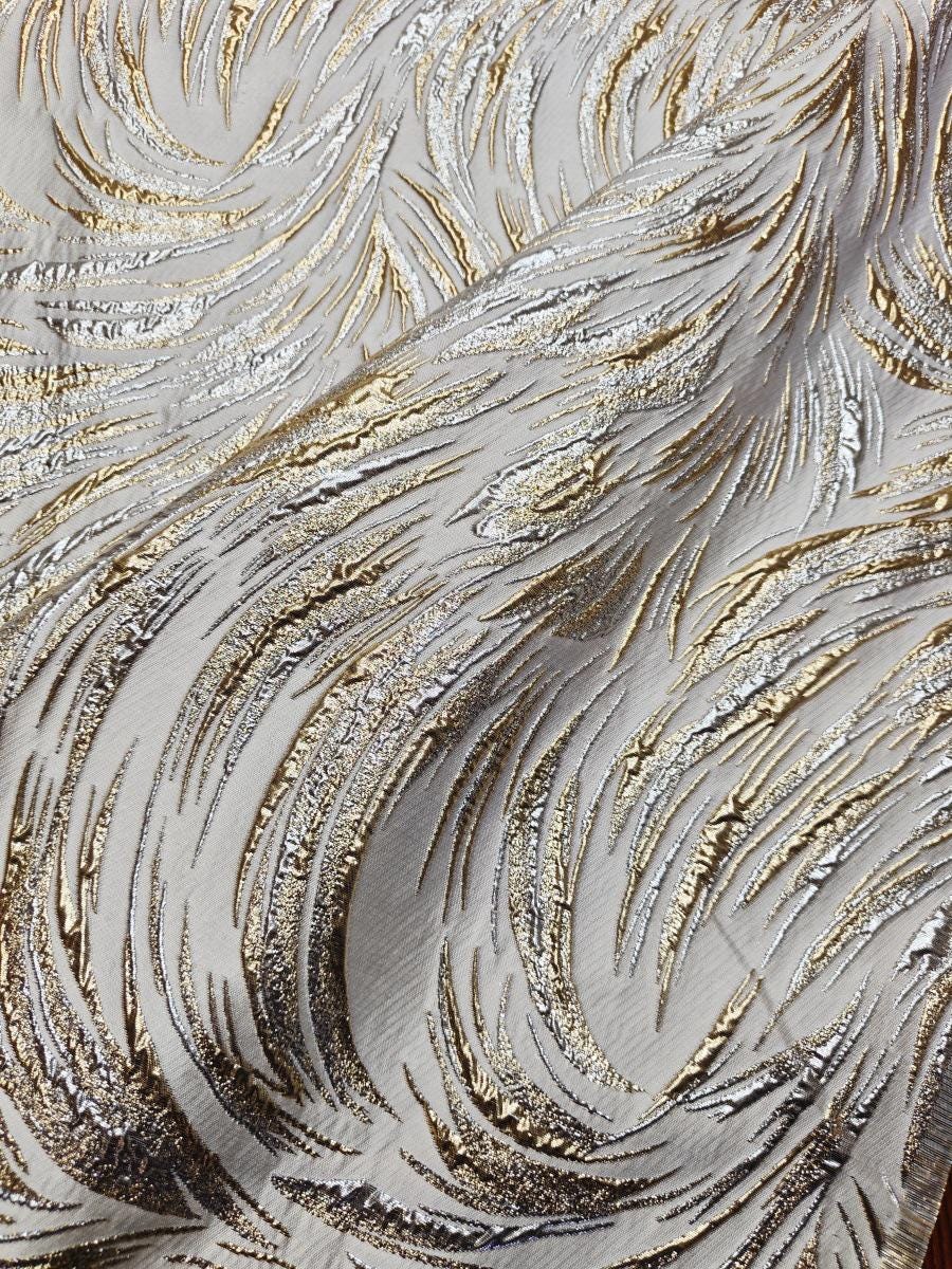 Metallic Jacquard Fabric, Gold Shimmer Firework Pattern, 3D Raised Textured Brocade for Evening Gowns, Dresses, Jackets, 7 Colors, 57"