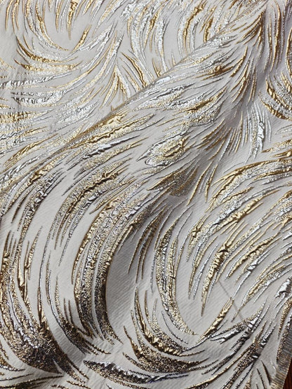 Metallic Jacquard Fabric, Gold Shimmer Firework Pattern, 3D Raised Textured Brocade for Evening Gowns, Dresses, Jackets, 7 Colors, 57"