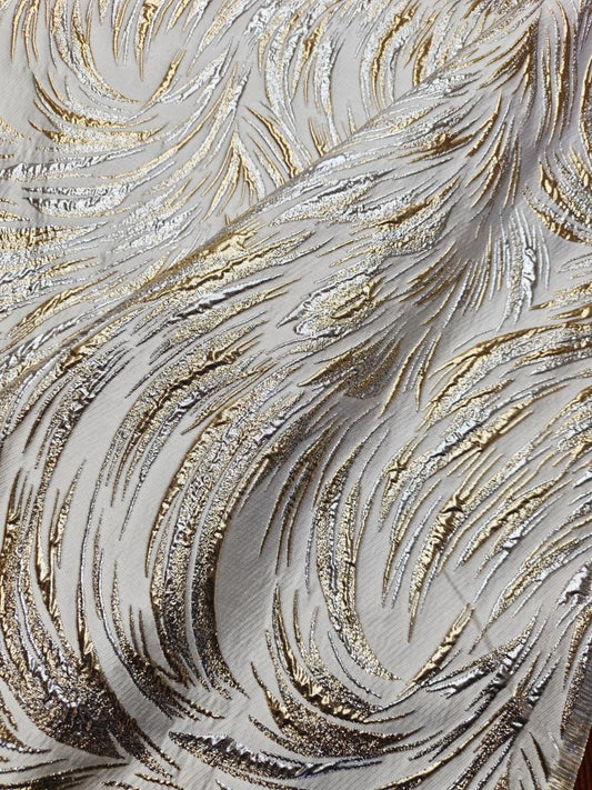 Metallic Jacquard Fabric, Gold Shimmer Firework Pattern, 3D Raised Textured Brocade for Evening Gowns, Dresses, Jackets, 7 Colors, 57" - Poppylollipop