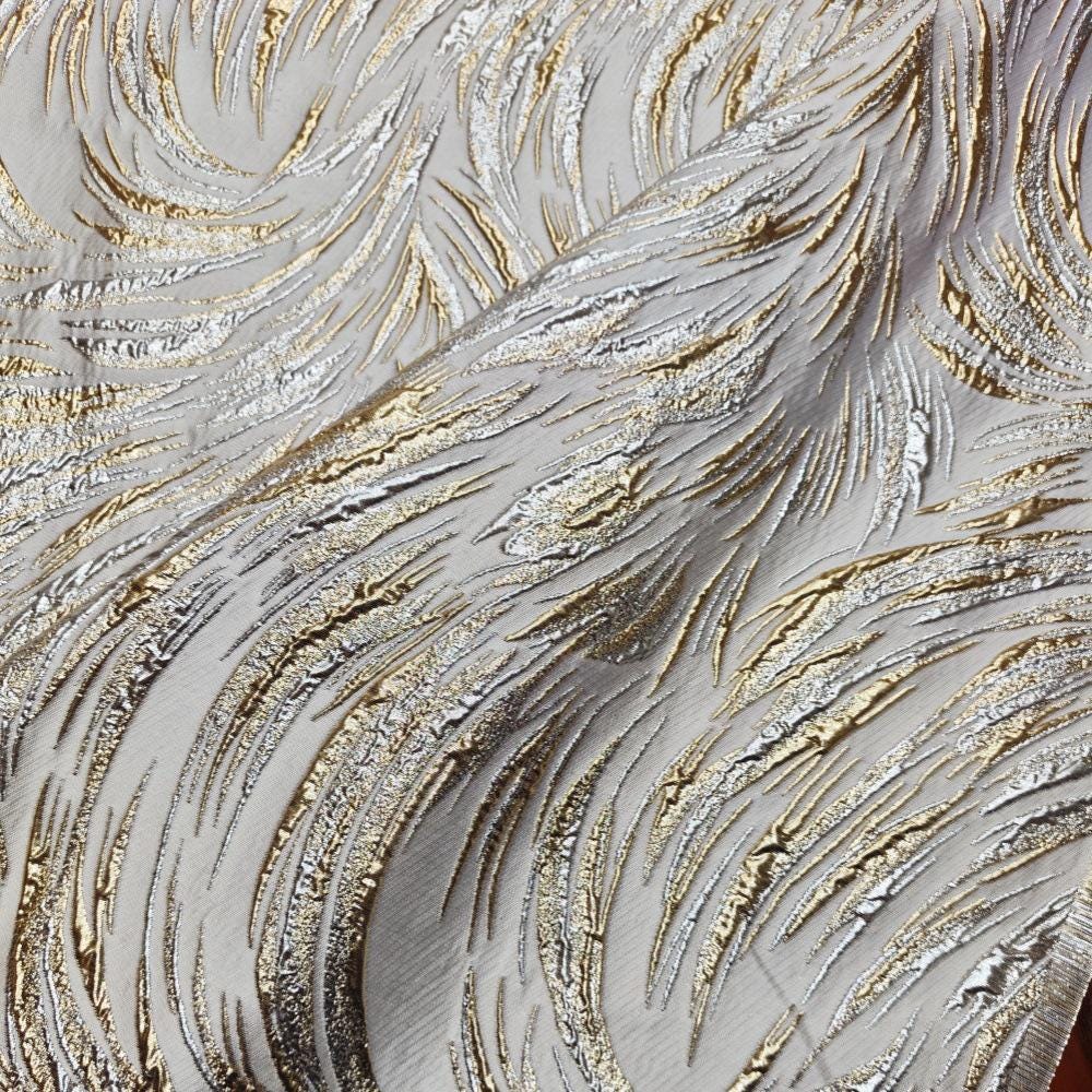 Metallic Jacquard Fabric, Gold Shimmer Firework Pattern, 3D Raised Textured Brocade for Evening Gowns, Dresses, Jackets, 7 Colors, 57"