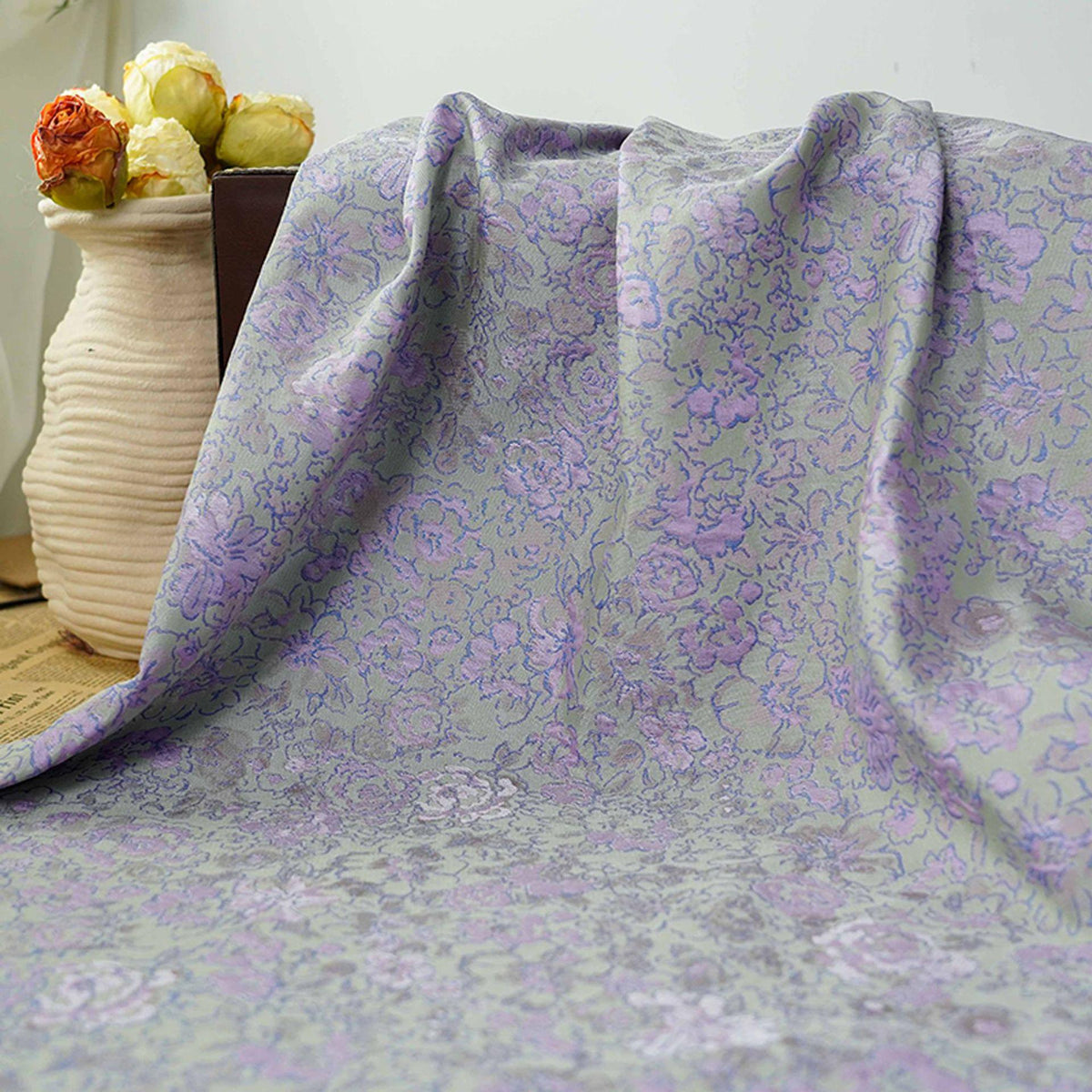 Pastel Floral Jacquard Fabric, Pink Lavender 3D Raised Textured Brocade, Abstract Flower Pattern for Dresses, Skirts, Sewing, 2 Colors, 65"