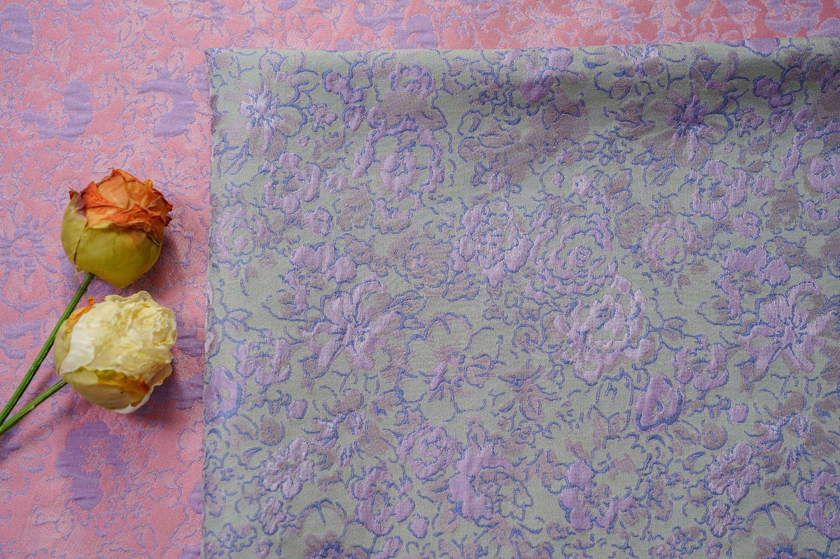 Pastel Floral Jacquard Fabric, Pink Lavender 3D Raised Textured Brocade, Abstract Flower Pattern for Dresses, Skirts, Sewing, 2 Colors, 65"