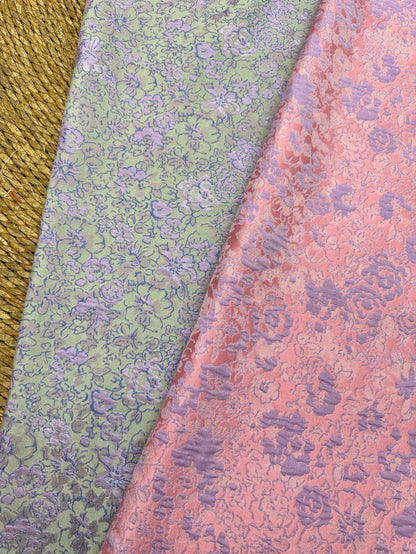 Pastel Floral Jacquard Fabric, Pink Lavender 3D Raised Textured Brocade, Abstract Flower Pattern for Dresses, Skirts, Sewing, 2 Colors, 65"