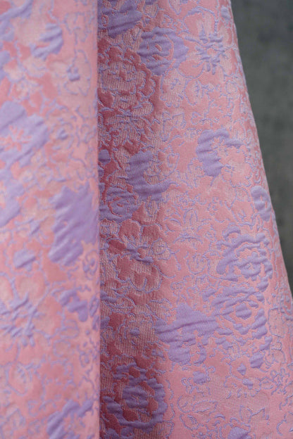 Pastel Floral Jacquard Fabric, Pink Lavender 3D Raised Textured Brocade, Abstract Flower Pattern for Dresses, Skirts, Sewing, 2 Colors, 65"